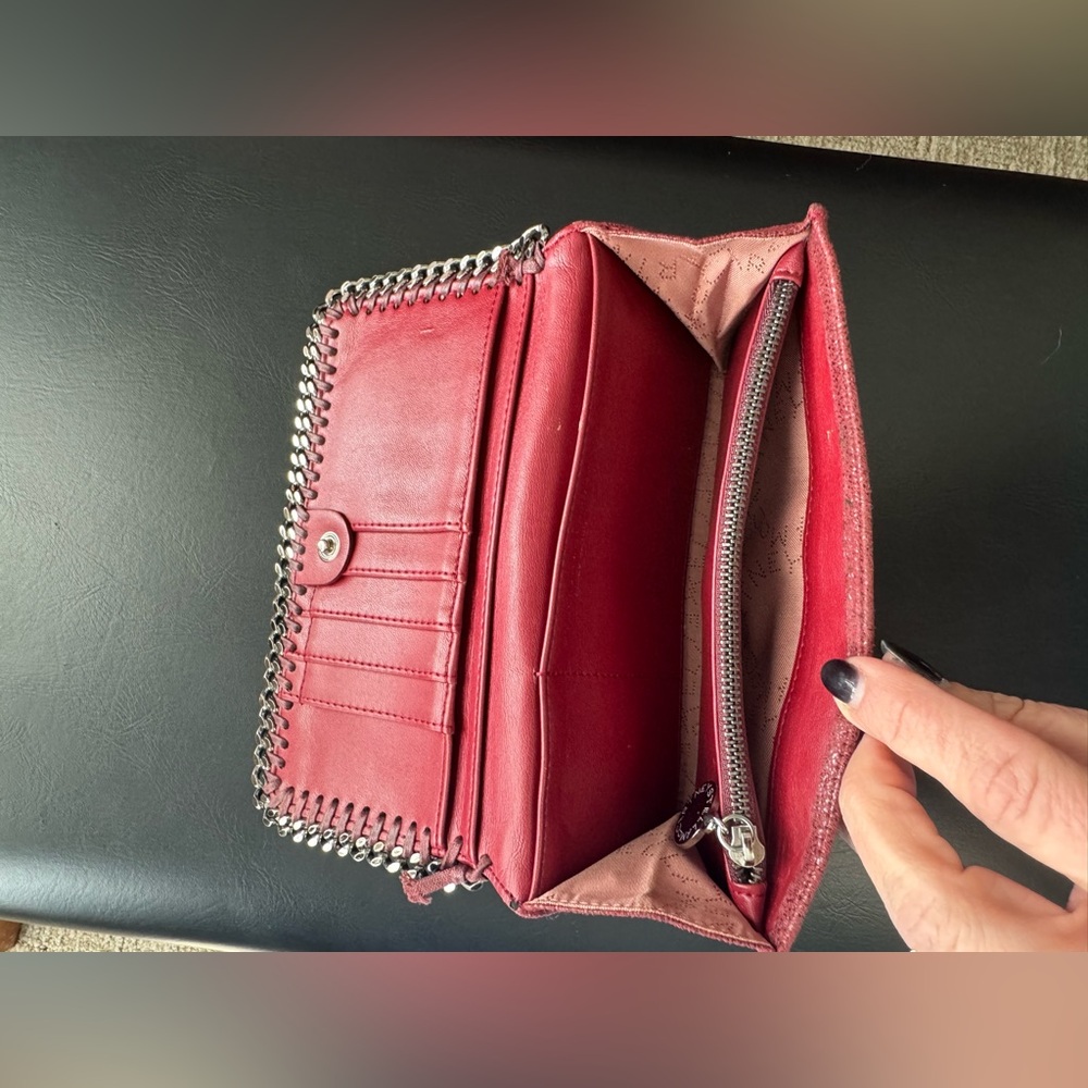 Stella McCartney Falabella Unique Faux Leather Edgy Wallet Burgundy Silver Chain - Picture 6 of 9